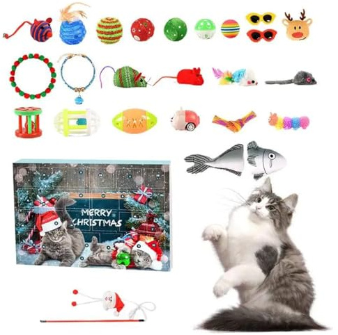Cat Advent Calendar Christmas Advent Calendar 2024, 24 Days Christmas Countdown Calendar With Assorted Cat Toys, Interactive Cat Advent Calendar Toy For Cat Lovers Xmas Gifts