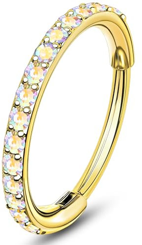OUFER 20G 8 mm Gold Nostril Piercing Ring Chirurgenstahl 316L Knorpel Ohrpiercing Klar CZ Ohrpiercing Helix Klappbares Segment Nasenpiercing Schmuck