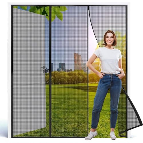 Magnet Insektenschutz Fenster Haustür 270x215cm Schwarz Fliegengitter Tür für Balkontüren Mückennetz Tür Magnetvorhang Insektenschutz Ohne Bohren