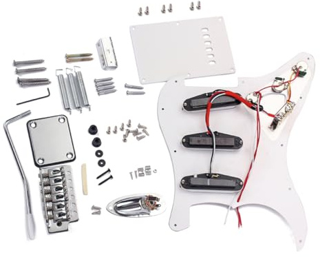 Selbstgemacht E Gitarren Bausatz im St Stil mit 3 Single Coil Pickups | Löten, Weiße Ausführung, Brückensystem und Zubehör für Musikspielen und Montage