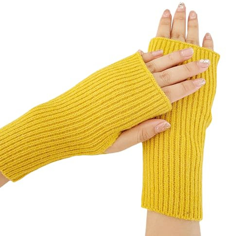 Balakaka Damen Fingerlose Handschuhe 19×8cm, Eingedickte Handschuhe Winter Pulswärmer Armstulpen, Winter Gestrickte Handschuhe für Damen Mädchen, Gelb