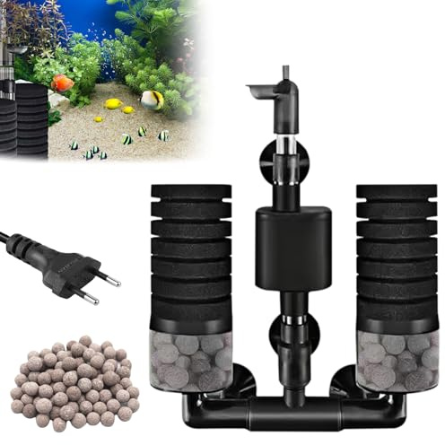 BORDEAG Filtri Acquario con Pompa Acqua, Filtro Elettrico in Spugna per Acquario, Filtro a Doppia Spugna per Acquario, Filtro per Acquario Interno, per Acquari di Pesci, Gamberetti e Tartarughe