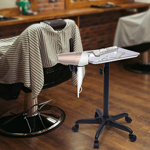 Verstellbarer Rollwagen mit Haartrocknerablage und 5 Rädern, Premium-Aluminium-Instrumentententablett für Salon- und Tattoo-Künstler, höhenverstellbar, 70 - 110 cm, silberfarben