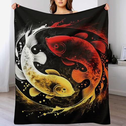 AAPZY Fisch Decke Fleecedecke Geschenk Damen Männer Mädchen Jungen Vier Jahreszeiten Super Weich Und Bequem Plüschdecke Sofa Schlafsofa Büro （180×200cm）