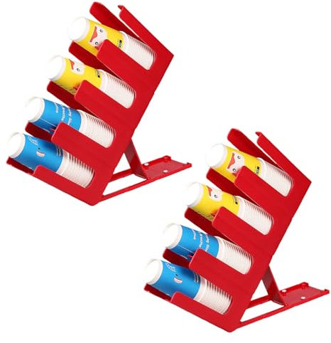 DNIEBW Paquete de 2 portavasos desechables, soporte ajustable de plástico para tazas de café y tapa, organizador dispensador de vasos de papel de 4 compartimentos para encimera, estación de café, bar,