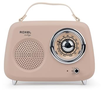 Roxel RFM01 Altavoz Retro para fiestas de radio FM: diseño atemporal, sonido superior, radio FM, reproducción MP3 y transmisión inalámbrica BT, perfecto como regalo (crema)