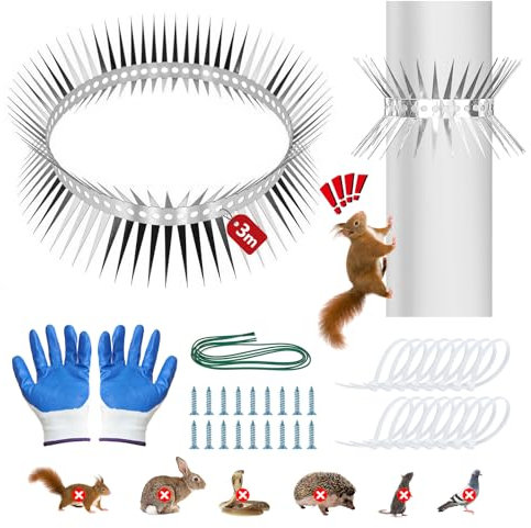 YYAQZD 300CM Marderschutz Fallrohr Edelstahl,Marderabwehr Fallrohr mit Zubehör,Katzenabwehrgürtel Kann Geschnitten Werden,Waschbär Abwehr,Stacheldraht,Marderfalle für Haus, Dachboden, Baum