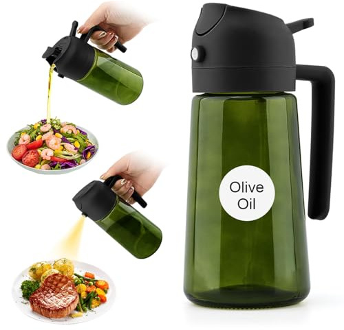 Ranjaner Pulverizador de aceite oscuro que bloquea la luz de 470 ml para cocinar, botella dispensadora de aceite de oliva para utensilios de cocina y accesorios de freidora de aire con calcomanías