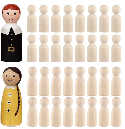 LOPYXBR 60PCS Wooden Peg Dolls 65MM, Unifinished Wooden Characters Peg Dolls with Storage Case, Plain Wood Doll for Painting and DIY, Nature Wood People Figures for Craft Art Projects(65MM)