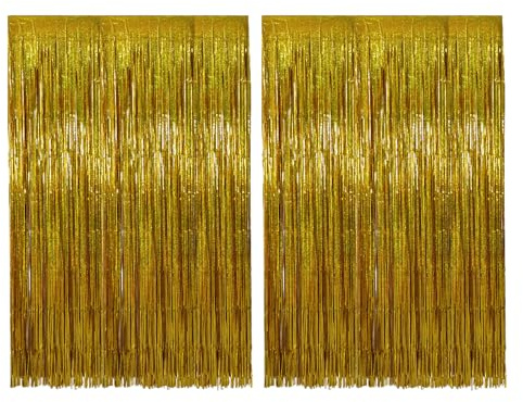 2 Stück Lametta Vorhang Gold,Vorhänge Gold,Girlande,Glitzer Party Foto Hintergrund,für Weihnachten,Silvester,Geburtstag,Abschluss Goldene,Hochzeit Deko,Geburtstagsdeko Dekoration,Banner,Abschlussfeier