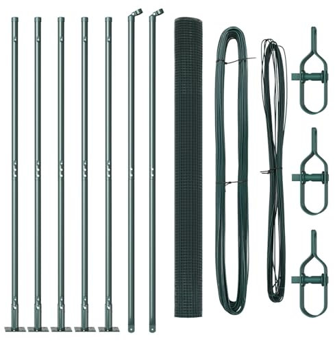 vidaXL Fence with Posts Green 1.4 x 10 m Steel, Garden and Terrace Fence, Outdoor Safety Barrier, Durable Property Boundary Enclosure, Weather Resistant and UV Protected