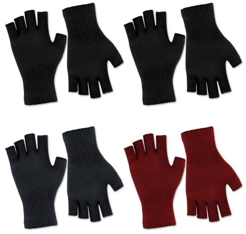 BEVTEE 4 Pairs Fingerless Gloves for Women Men,Half Finger Gloves, 3 Color