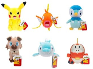 Pokémon Plush Welle 20 cm 95217-20 - Pikachu, Magikarp, Rockruff, Finizen, Fuecoco, Piplup - Offizielles Pokemon verstopftes Spielzeug für Kinder 2+
