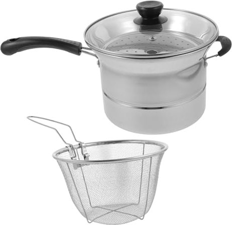 KICHOUSE Marmite avec Panier Et Couvercle Marmite à Vapeur pour Friture Petite à Poignée Unique pour Pâtes Nouilles Et Soupes