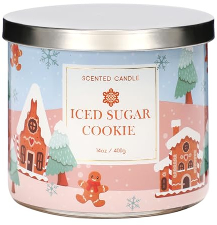 Christmas Scented Candles, Sugar Cookie & Vanilla Scented Candle, Large 3 Wicks, 14oz, 45 Hours Burn Time, Ideal Soy Candle Gift for Women, Friends, and Loved