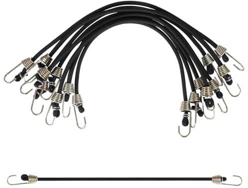 8 PCS Small Bungee Cords with Hooks, 10.4 Inch/26cm Short Bungee Cords, Short Bunge Straps Heavy Duty Outdoor Assortment, Black Elastic Straps for Bundling and Securing Small Items