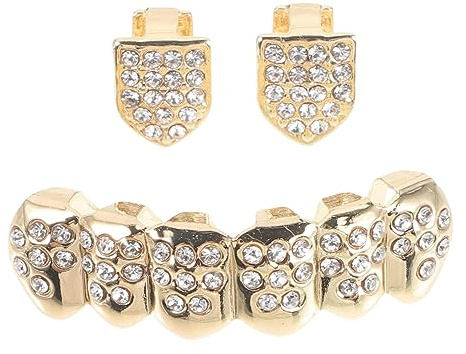 VALICLUD Hip Hop Goldene Zähne Grills Abnehmbar Rostfrei Stilvolle Fake Teeth für Halloween Cosplay Party Modisches Mund Accessoire für Erwachsene und Jugendliche