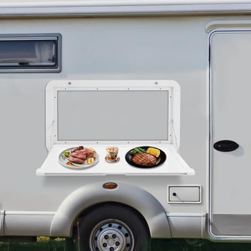 GIDRLL Wohnmobil Klapptisch Wand Verriegelbar Tischplatte Picknicktisch Aluminium Hängender Esstisch Wohnwagen für Picknick im Freien, bis 25kg (70 x 35cm, Weiß)