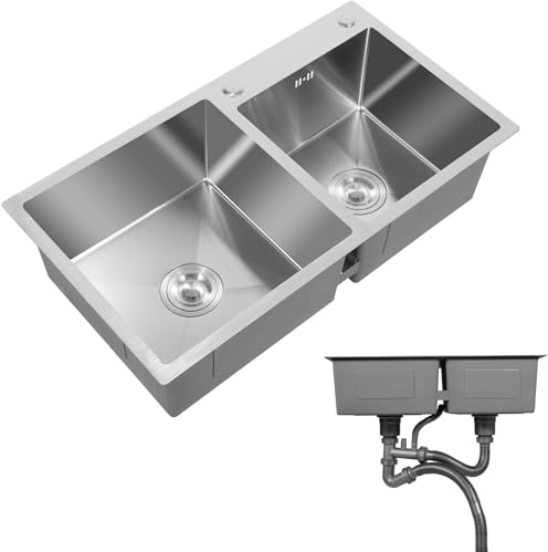 2 Becken KüChenspüLe 78x43x21cm EinbauspüLe SpüLbecken Eckig SpüLe Mit AbtropffläChe Set Edelstahl EdelstahlspüLe Doppel Ablage KüChenspüLen Doppelbecken Waschbecken EinbauspüL DoppelspüLe Drainer