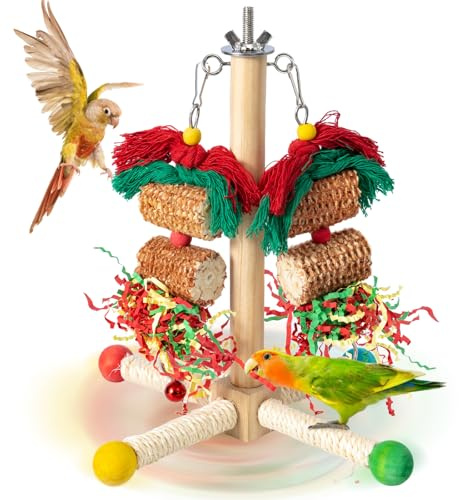 GingerUPer Parrot Toys for Large Birds, Budgie Toys for caged birds, Suitable for African Grey, Macaws, Cockatoos, Amazon Parrots and other Small and Medium-Sized Parrot (Green)