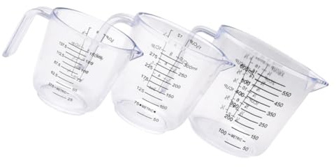 GLEAVI 3pezzi Brocca Graduata in Plastica Tazza Da Forno Trasparente Misurino Per Cucina Di Design Forma Di Impugnatura Ergonomica Per Misurare Liquidi e Ingredienti Solidi