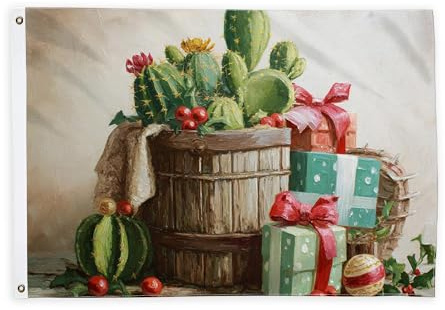 Bandiere di cactus per esterni, regali rustici di Natale, ornamenti di Natale, bandiere verdi con corda striscione resistente allo sbiadimento, decorazione per esterni, portico, balcone, terrazza