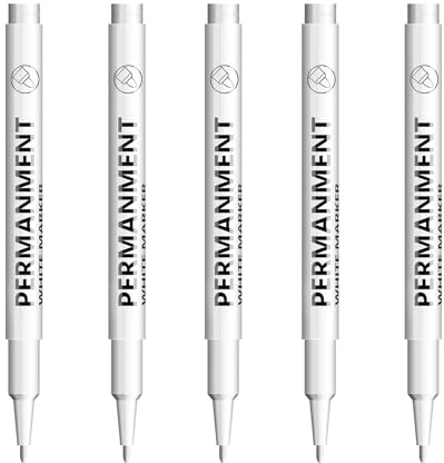5 Stück Marker Weiß Stift, 2,0 mm Fadenbreite, Permanent Marker Weiß, Acrylstifte Stift wasserfest Schnell trocknender, Geeignet für Steine, Felsmalerei, Keramik, Glas, Holz, Stoff, Metall, Papier