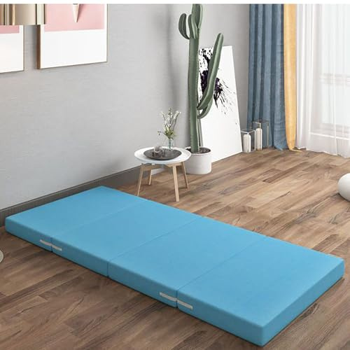 Set materasso pieghevole portatile con testiera e cuscino, materasso da viaggio lavabile per campeggio e auto, compatto e leggero, colore blu, 150 x 60 x 5 cm, ideale per uso esterno.