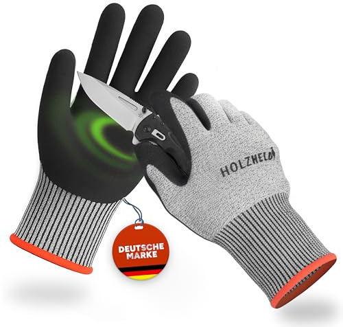 HOLZHELD - Schnittschutzhandschuhe für Erwachsene mit zertifiziertem Schutz | Handschuhe fürs Schnitzen - Schnittfeste Handschuhe Küche - Schnittschutz - Schutzhandschuhe Küche - Gr. M
