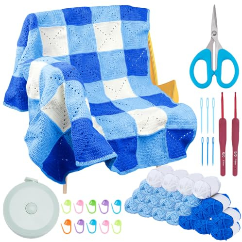 WEBEEDY Set completo di coperte all'uncinetto per principianti nonna quadrati all'uncinetto Set con istruzioni video all'uncinetto filato all'uncinetto per adulti: semplici progetti natalizi