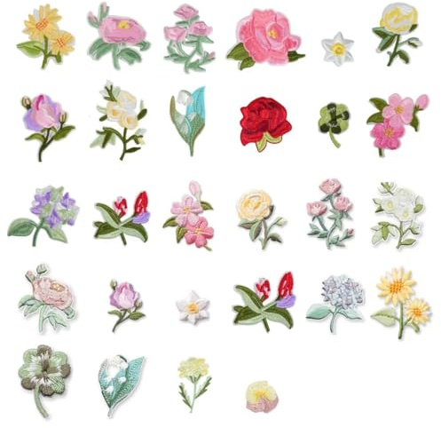 28 Stück Blumen zum Aufbügeln Bestickt (14 Groß + 14 Klein) – Bügelaufkleber Kleidung aus Polyester, Applikationen für Jeans Jacken Taschen Handtücher, Dekoration Reparatur DIY