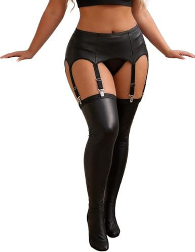 ohyeahlady Porte Jarretelle Sexy Femme Erotique Cuir Pu Grande Taille | Porte Jarretelle Sexy Ensemble,6 Jarretelles,Pour Bas,Tenu Hot Cuir,Ensemble Sous Vetement String,(12 Pince Interchangeable)