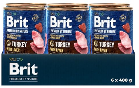 Brit Premium by Nature Nourriture Humide pour Chiens Adultes, Dinde avec Foie, 6 x 400 g