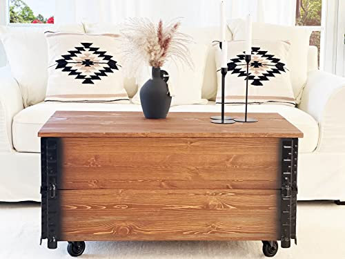 Uncle Joe´s Couchtisch XL dunkel Truhentisch Truhe im Vintage Shabby chic Style aus Massiv-Holz in braun mit Stauraum und Deckel Holzkiste Beistelltisch Landhaus Wohnzimmertisch Holztisch nussbaum