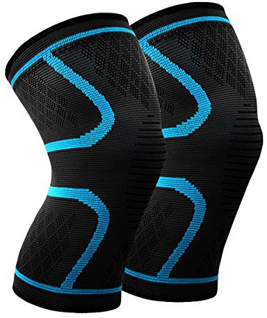 BESKEY Knee Support (Pair) Anti Slip Knee Brace Elastic Breathable Knee Compression Sleeve Help Joint Pain Relief for Arthritic Sufferer and Recovery from Injuries Fit for Sports (L, Blue)