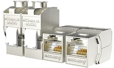 5-Pack RJ45 CAT 7 Tool-Less STP Shielded Keystone Jack, AMPCOM Self-Locking Cat7 Keystone Zinc Alloy Module Adapter No Punch-Down Tool Required Coupler for Wall Plate