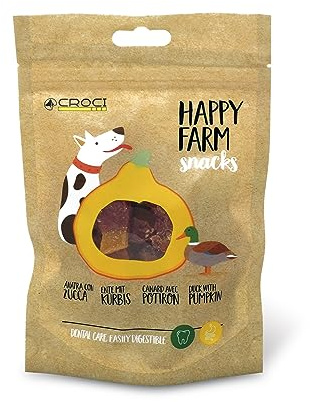 Croci Happy Farm – Premio masticativo para Perros, Snack Natural para Perro, alimento complementario proteico con Verduras, Pato y Calabaza, 80 g