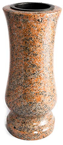 Afterglow Gravvas av äkta granit, flerfärgad röd, höjd 28 cm, diameter 12 cm, gravdekoration, väderbeständig och frostsäker, granitvas med insats