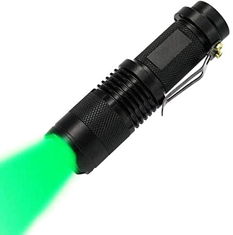 MODOAO Lampe de poche LED verte - Zoomable - Résistante à l'eau - 3 modes d'éclairage - Mise au point réglable - Pour le camping, la chasse, la randonnée, la vision nocturne, les urgences