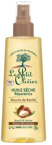 LE PETIT OLIVIER - Huile Sèche Réparatrice - Beurre de Karité - Nourrit & Satine La Peau - Peaux Très Sèches - 96% D'Origine Naturelle - Sans Silicone - Fabriqué en France - 150 ml