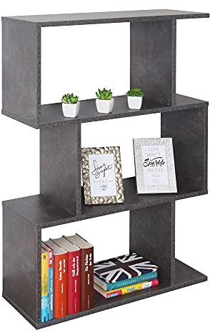 RICOO Standregal 3 Regalböden WM072-BG Raumteiler Regal schmal betonoptik grau 97×70×25 cm Bücherregal Holzregal Wand Würfelregal Büroregal klein Regale & Ablagen Bookshelf Wandregal Holz