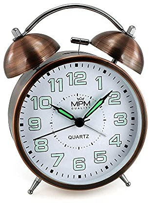 MPM Cooper Colour Alarm Clock, Retro Analog Wecker mit Lumini-Zahlen, Doppelglockenwecker mit Ohne Ticken Glockenwecker, Vintage Batteriebetrieben Laut Quarz Wecker Tischuhr mit Nachtlicht