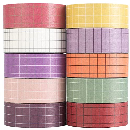 MAGLITT Grid Washi Tape Set 10 Rullar Färgglad Dekorativ Tape för DIY Hantverk Tillbehör och Dekoration (Tulip)