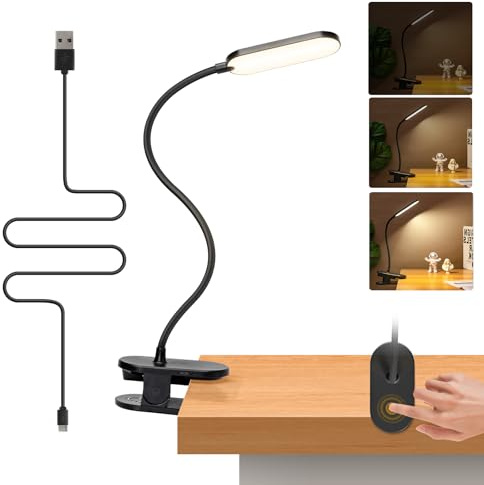 Aigostar Lampe de Lecture, Lampe de Lit à Clipser Avec Bras Flexible Réglable à 360°, 3 Modes, Rechargeable par USB Câble, Lampe flexible LED, lampe pince pour lit 4000K, Protection des yeux, Noir