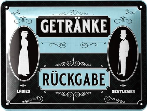 LANOLU Retro Blechschild GETRÄNKERÜCKGABE SCHILD - Toilettenschild lustig - lustige WC Schilder Vintage Deko Gäste WC Schild, Bad, Badezimmer Türschilder, 15x20 cm