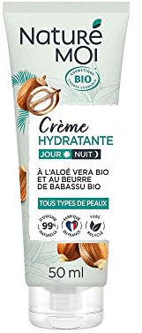 Naturé moi - Crème Hydratante Visage Tous Types de Peaux Soin Jour et Nuit Aloe Vera Beurre Babassu Bio Hydrate Nourrit Certifié Biologique 50 ml Fabriqué en France