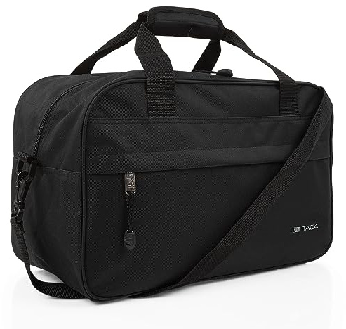 ITACA - Bolsa de Viaje Cabina 40X25X20 Mujer y Hombre, Plegable, Ligera e Impermeable. Bolsa Fin de Semana Mujer, Bolsa de Viaje Mano Compatible Ryanair, Negro