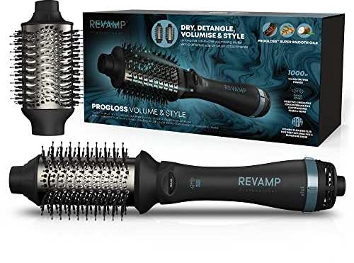 REVAMP Volume & Style Hot Brush Styler – Spazzola ad aria calda 4 in 1 per asciugare, volumizzare e lisciare, con 2 testine intercambiabili per capelli corti, medi e lunghi, tecnologia ionica