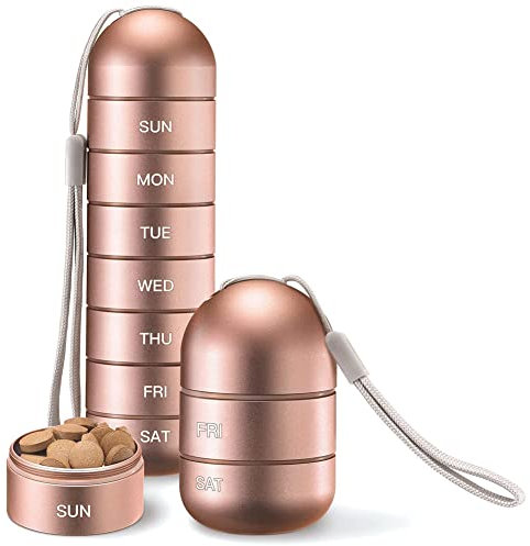 URFEDA Pillendose Schlüsselanhänger Aus Edelstahl, Wasserdicht 7 Tage Tablettenbox Medizin Pillendosen Mit 7 Teilbaren Fächer, Kleine Tablettendose Für Unterwegs, Outdoor, Reisen, Wandern, Camping