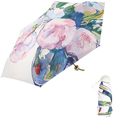 Jodsen Folding Mini Umbrella, 6 Ribs Compact Umbrellas Windproof Strong, with Watercolour Patterns, UV Protection Fast Dry and Lightweight Portable Umbrella for Women Men (A)
